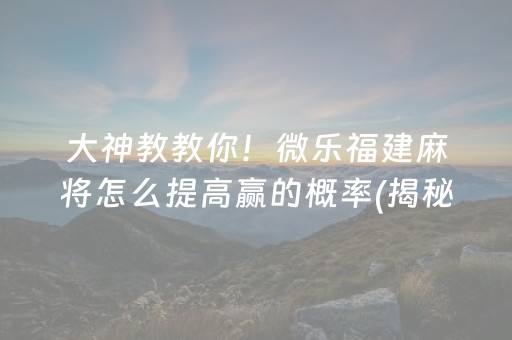 大神教教你！微乐福建麻将怎么提高赢的概率(揭秘手机上插件下载)