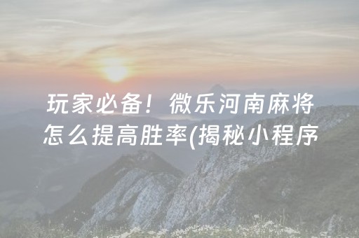 玩家必备！微乐河南麻将怎么提高胜率(揭秘小程序怎么容易赢)