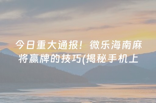 今日重大通报！微乐海南麻将赢牌的技巧(揭秘手机上提高胜率)