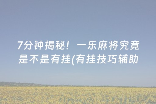 7分钟揭秘！一乐麻将究竟是不是有挂(有挂技巧辅助器)