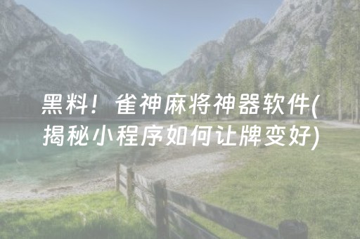 黑料！雀神麻将神器软件(揭秘小程序如何让牌变好)