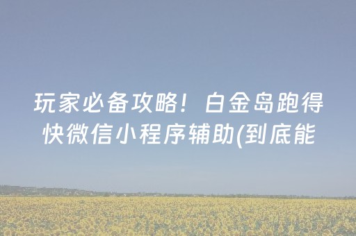 玩家必备攻略！白金岛跑得快微信小程序辅助(到底能不能开挂)