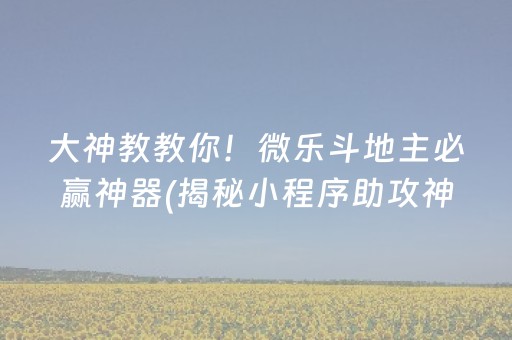 大神教教你！微乐斗地主必赢神器(揭秘小程序助攻神器)