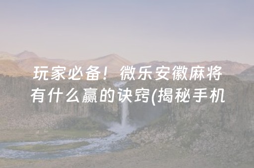 玩家必备！微乐安徽麻将有什么赢的诀窍(揭秘手机上专用神器下载)