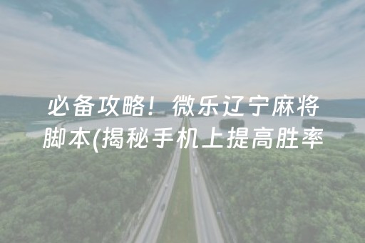必备攻略！微乐辽宁麻将脚本(揭秘手机上提高胜率)