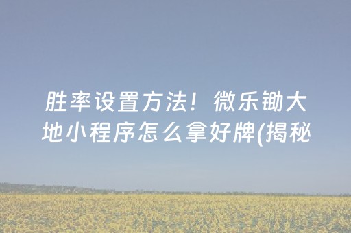 胜率设置方法！微乐锄大地小程序怎么拿好牌(揭秘小程序专用神器下载)