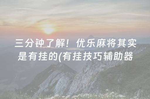 三分钟了解！优乐麻将其实是有挂的(有挂技巧辅助器)