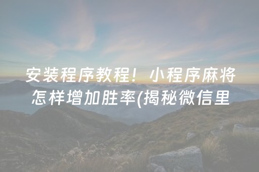 安装程序教程！小程序麻将怎样增加胜率(揭秘微信里专用神器)