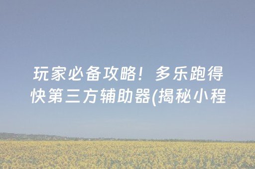 玩家必备攻略！多乐跑得快第三方辅助器(揭秘小程序助手软件)