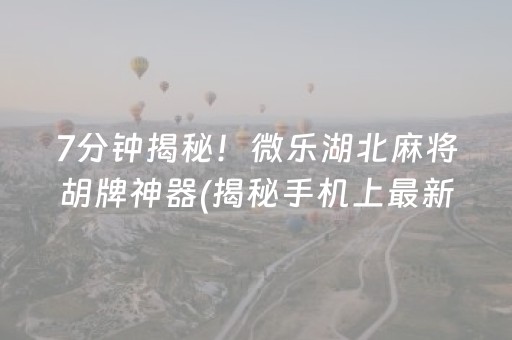 7分钟揭秘！微乐湖北麻将胡牌神器(揭秘手机上最新神器下载)