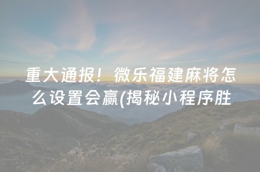 重大通报！微乐福建麻将怎么设置会赢(揭秘小程序胜率到哪调)
