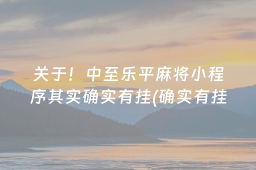 关于！中至乐平麻将小程序其实确实有挂(确实有挂吗)