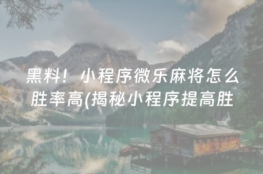 黑料！小程序微乐麻将怎么胜率高(揭秘小程序提高胜率)