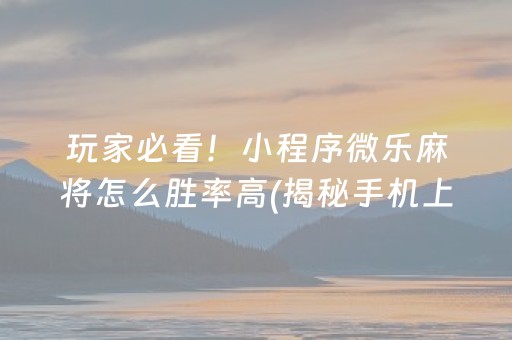 玩家必看！小程序微乐麻将怎么胜率高(揭秘手机上胡牌神器)