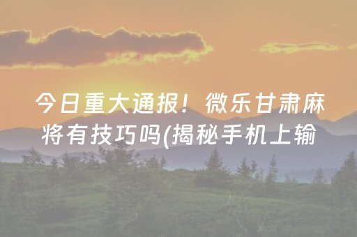 今日重大通报！微乐甘肃麻将有技巧吗(揭秘手机上输赢技巧)