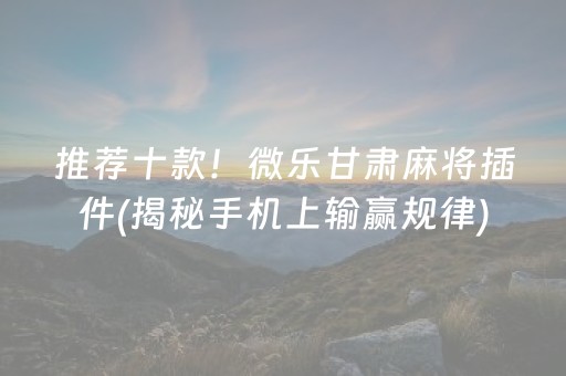 推荐十款！微乐甘肃麻将插件(揭秘手机上输赢规律)