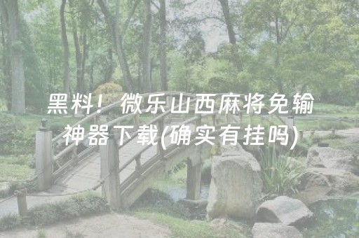 黑料！微乐山西麻将免输神器下载(确实有挂吗)