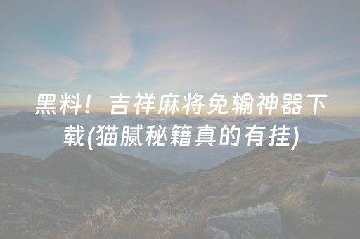 黑料！吉祥麻将免输神器下载(猫腻秘籍真的有挂)
