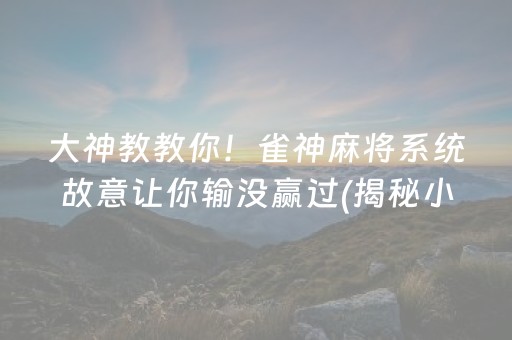 大神教教你！雀神麻将系统故意让你输没赢过(揭秘小程序专用神器下载)