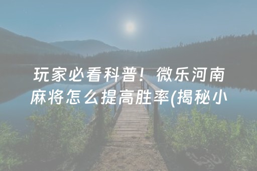 玩家必看科普！微乐河南麻将怎么提高胜率(揭秘小程序赢的秘诀)