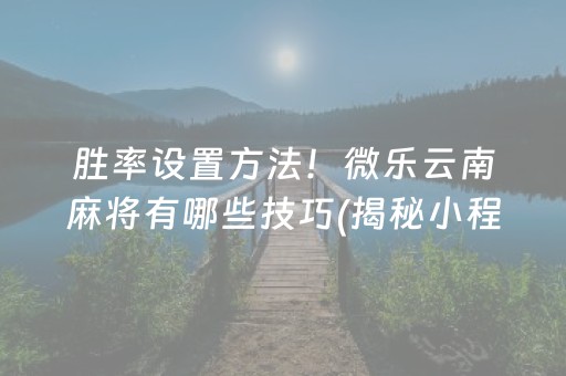 胜率设置方法！微乐云南麻将有哪些技巧(揭秘小程序专用神器)