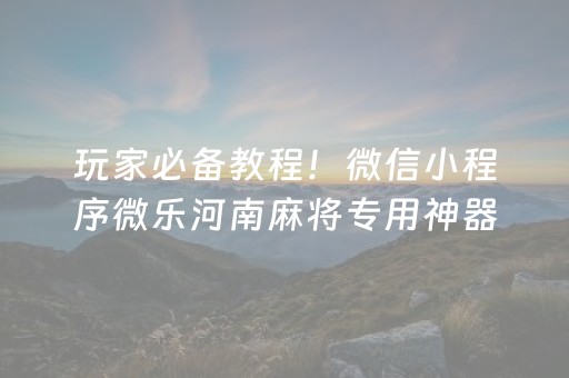 玩家必备教程！微信小程序微乐河南麻将专用神器(其实确实有挂)