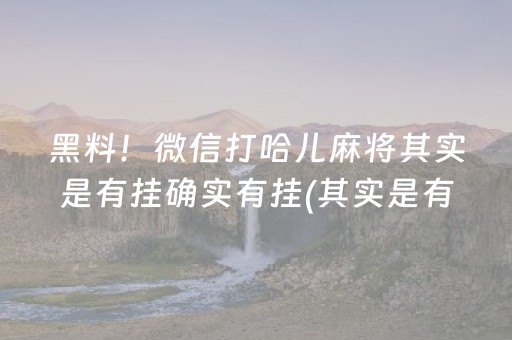 黑料！微信打哈儿麻将其实是有挂确实有挂(其实是有挂的)