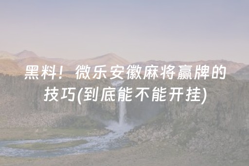 黑料！微乐安徽麻将赢牌的技巧(到底能不能开挂)