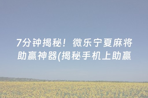 7分钟揭秘！微乐宁夏麻将助赢神器(揭秘手机上助赢神器购买)