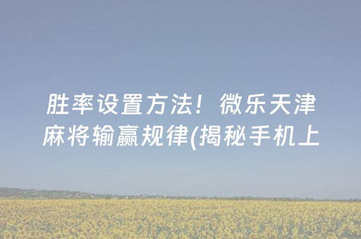 胜率设置方法！微乐天津麻将输赢规律(揭秘手机上确实有猫腻)