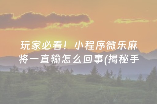 玩家必看！小程序微乐麻将一直输怎么回事(揭秘手机上助赢神器)