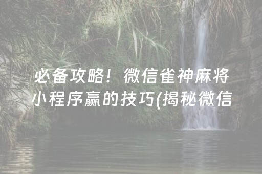 必备攻略！微信雀神麻将小程序赢的技巧(揭秘微信里攻略插件)