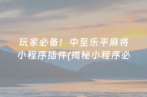 玩家必备！中至乐平麻将小程序插件(揭秘小程序必备神器)