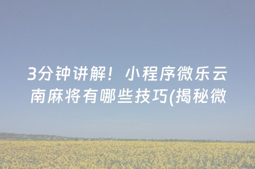 3分钟讲解！小程序微乐云南麻将有哪些技巧(揭秘微信里规律攻略)