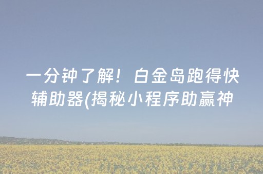 一分钟了解！白金岛跑得快辅助器(揭秘小程序助赢神器购买)