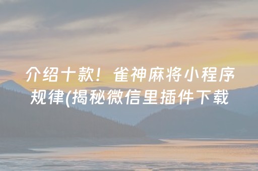 介绍十款！雀神麻将小程序规律(揭秘微信里插件下载)
