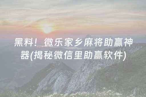 黑料！微乐家乡麻将助赢神器(揭秘微信里助赢软件)