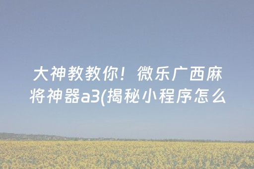 大神教教你！微乐广西麻将神器a3(揭秘小程序怎么容易赢)