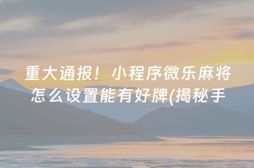 重大通报！小程序微乐麻将怎么设置能有好牌(揭秘手机上提高胜率)