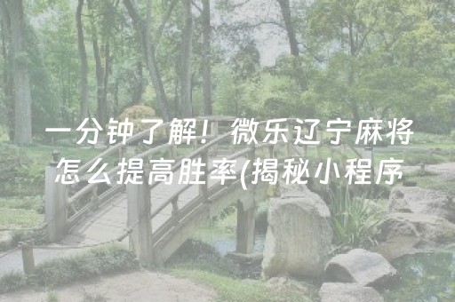 一分钟了解！微乐辽宁麻将怎么提高胜率(揭秘小程序提高胜率)