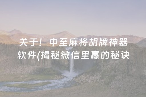 关于！中至麻将胡牌神器软件(揭秘微信里赢的秘诀)