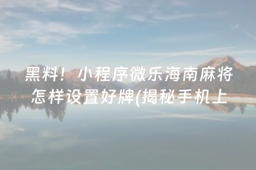 黑料！小程序微乐海南麻将怎样设置好牌(揭秘手机上提高胜率)