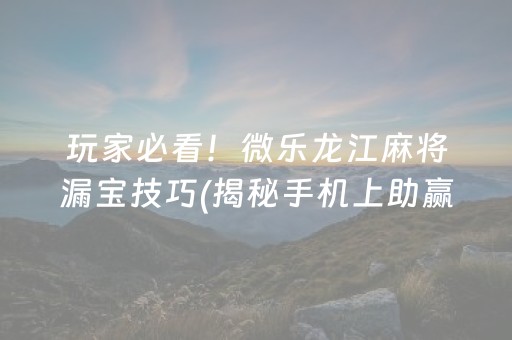 玩家必看！微乐龙江麻将漏宝技巧(揭秘手机上助赢神器)