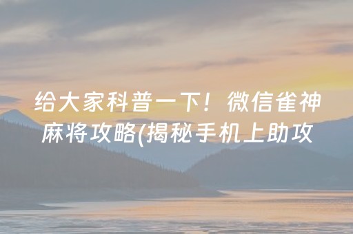 给大家科普一下！微信雀神麻将攻略(揭秘手机上助攻神器)
