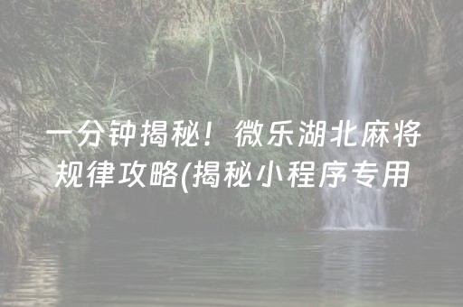 一分钟揭秘！微乐湖北麻将规律攻略(揭秘小程序专用神器)