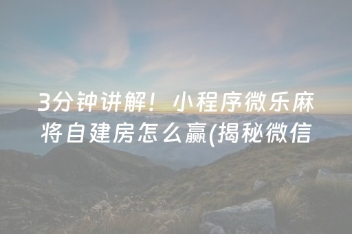 3分钟讲解！小程序微乐麻将自建房怎么赢(揭秘微信里必备神器)