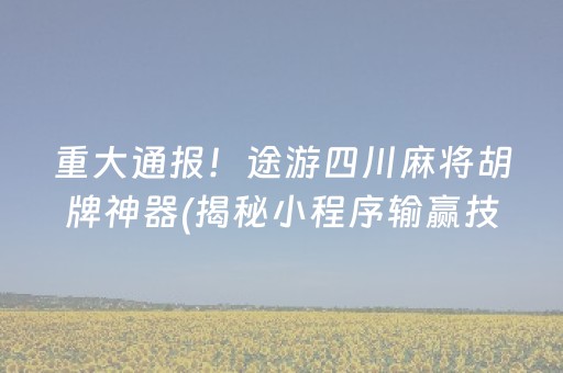 重大通报！途游四川麻将胡牌神器(揭秘小程序输赢技巧)