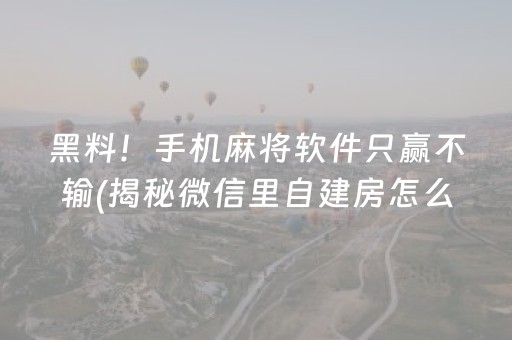 黑料！手机麻将软件只赢不输(揭秘微信里自建房怎么赢)
