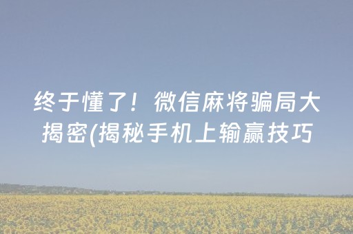 终于懂了！微信麻将骗局大揭密(揭秘手机上输赢技巧)