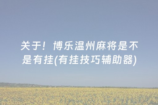 关于！博乐温州麻将是不是有挂(有挂技巧辅助器)